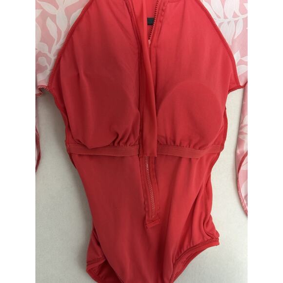 NWT All In Motion Pink/Coral Zipper Front Rashguard One Piece size Medium - Picture 8 of 8